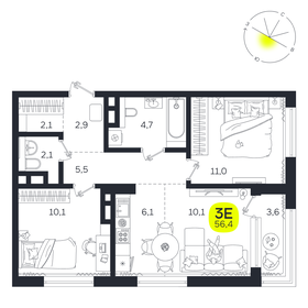 Квартира 56,4 м², 3-комнатная - изображение 1