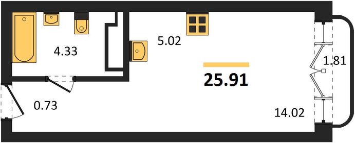 Квартира 26 м², студия - изображение 1