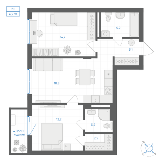 64,2 м², 3-комнатная квартира 5 150 000 ₽ - изображение 100