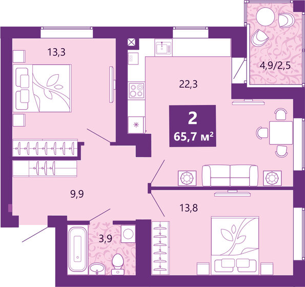 70,6 м², 2-комнатная квартира 10 390 000 ₽ - изображение 72