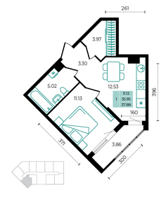 Квартира 37,9 м², 1-комнатная - изображение 1