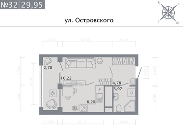 Квартира 30 м², студия - изображение 1