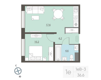 Квартира 36,6 м², 1-комнатная - изображение 2