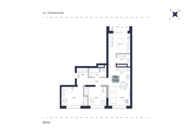 Квартира 72,6 м², 3-комнатная - изображение 1