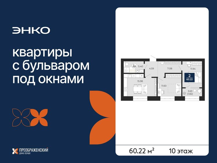 61,3 м², 2-комнатная квартира 10 600 000 ₽ - изображение 53