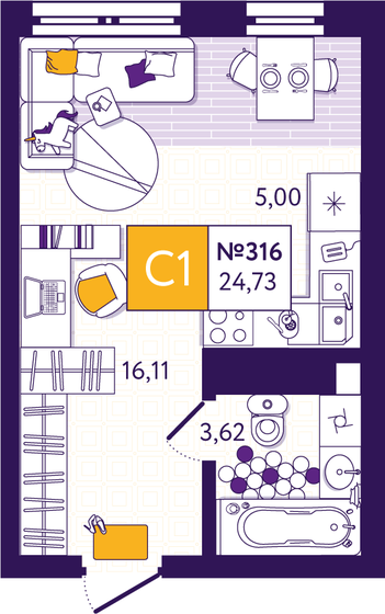 27,2 м², квартира-студия 3 537 300 ₽ - изображение 7