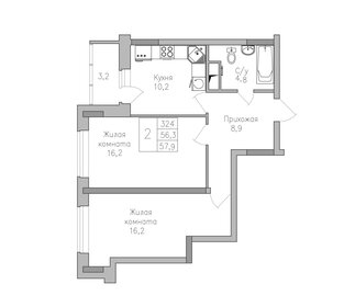 Квартира 57,9 м², 2-комнатная - изображение 1