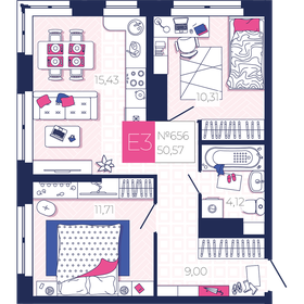 Квартира 50,6 м², 2-комнатная - изображение 1