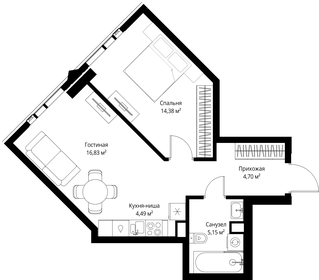 Квартира 45,7 м², 1-комнатная - изображение 2