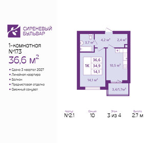 Квартира 36,6 м², 1-комнатная - изображение 1