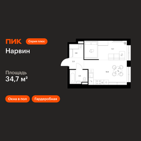 Квартира 34,7 м², 1-комнатная - изображение 1