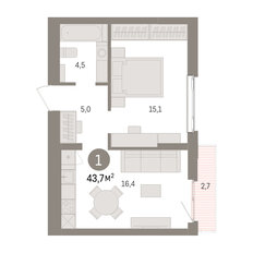Квартира 43,7 м², 1-комнатная - изображение 3
