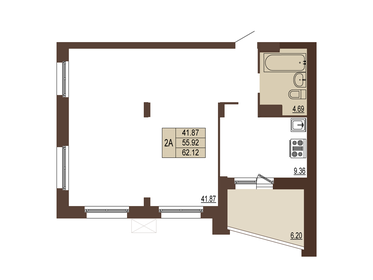 Квартира 62,1 м², 2-комнатная - изображение 1