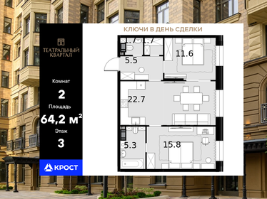 Квартира 64,2 м², 2-комнатная - изображение 1