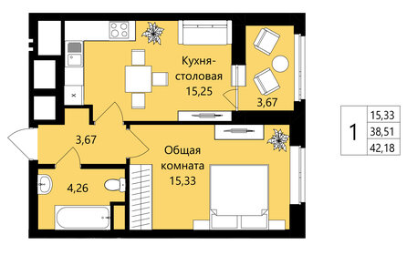 Квартира 38,5 м², 1-комнатная - изображение 1