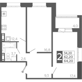 Квартира 64,2 м², 2-комнатная - изображение 1