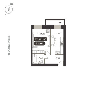 Квартира 37,5 м², 1-комнатная - изображение 1