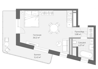 Квартира 46 м², 1-комнатные - изображение 1