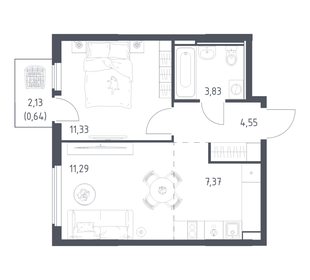 Квартира 39 м², 1-комнатная - изображение 1