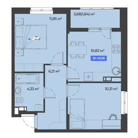 Квартира 45,4 м², 2-комнатная - изображение 1