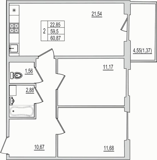 60,9 м², 2-комнатная квартира 5 856 520 ₽ - изображение 10