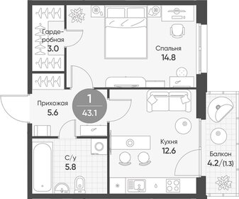 Квартира 43 м², 1-комнатная - изображение 1