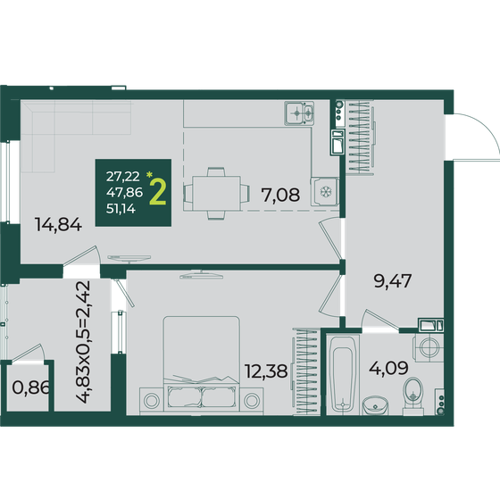 53,1 м², 2-комнатная квартира 5 460 000 ₽ - изображение 86