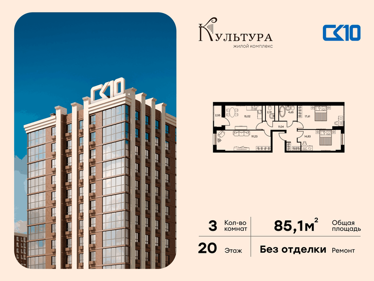 85 м², 3-комнатная квартира 26 000 000 ₽ - изображение 129