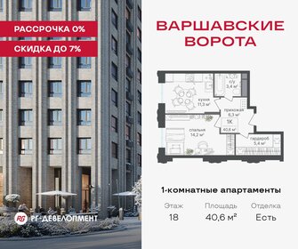 Квартира 40,6 м², 1-комнатные - изображение 1