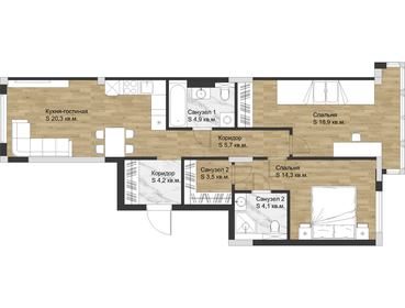 Квартира 79,5 м², 3-комнатная - изображение 2