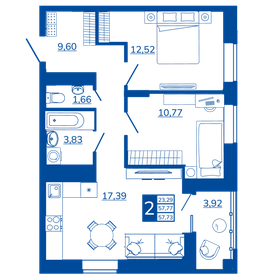 Квартира 57 м², 2-комнатная - изображение 1