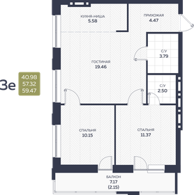 Квартира 59,5 м², 3-комнатная - изображение 1
