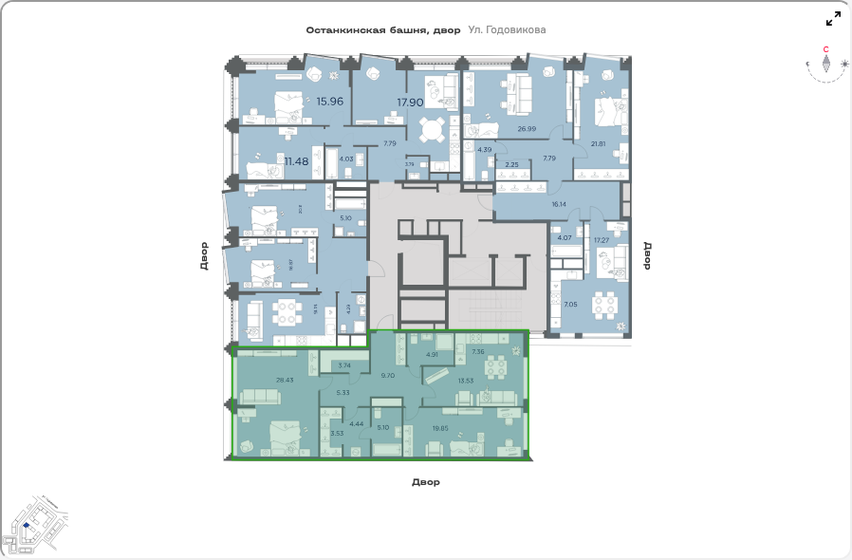 60,2 м², 2-комнатные апартаменты 27 325 664 ₽ - изображение 94