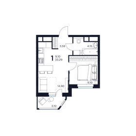 Квартира 33,3 м², 1-комнатная - изображение 1