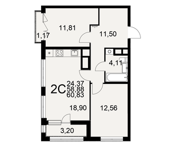 Квартира 60,8 м², 2-комнатная - изображение 1