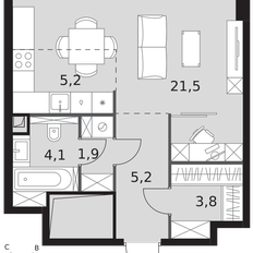 Квартира 41,7 м², студия - изображение 1