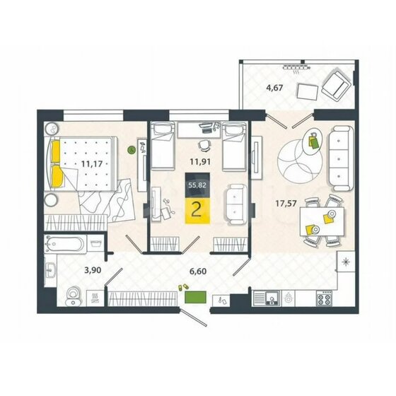 67,8 м², 2-комнатная квартира 10 500 000 ₽ - изображение 39