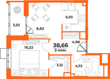 Квартира 38,7 м², 2-комнатная - изображение 1