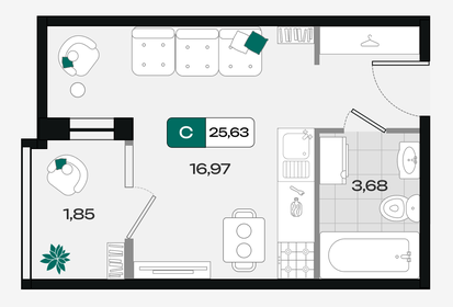 Квартира 25,6 м², студия - изображение 1