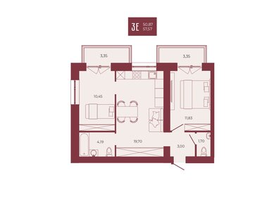 Квартира 57,6 м², 3-комнатная - изображение 1