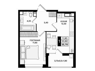 Квартира 35,7 м², 1-комнатная - изображение 1
