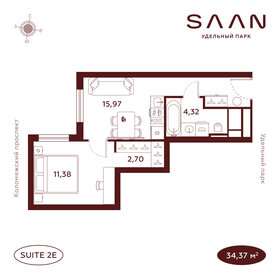 Квартира 34,4 м², 1-комнатные - изображение 1