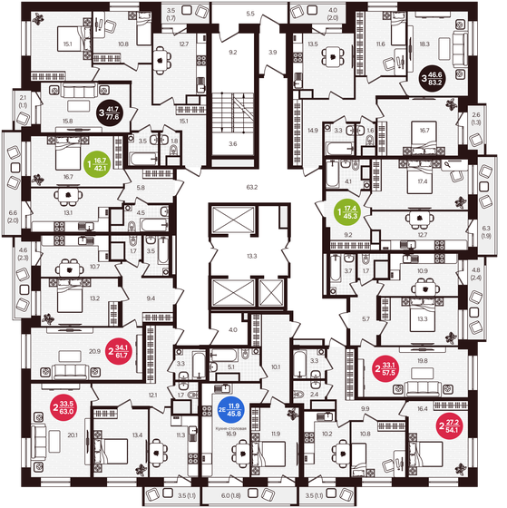 43 м², 2-комнатная квартира 2 750 000 ₽ - изображение 60