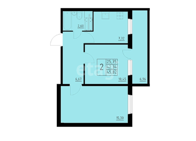 Квартира 58,4 м², 2-комнатная - изображение 1