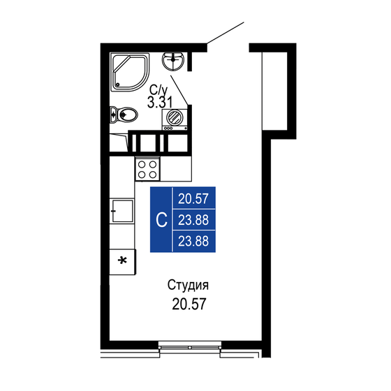 23,9 м², квартира-студия 8 119 200 ₽ - изображение 1