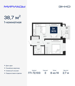 Квартира 38,7 м², 1-комнатная - изображение 1