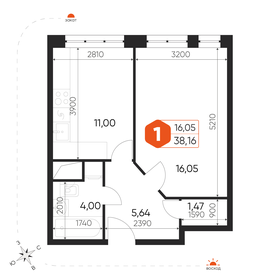 Квартира 38,3 м², 1-комнатная - изображение 1