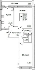 Квартира 66,6 м², 2-комнатная - изображение 1