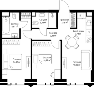 Квартира 60,8 м², 2-комнатная - изображение 2