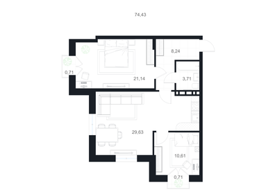 Квартира 74,4 м², 2-комнатная - изображение 1